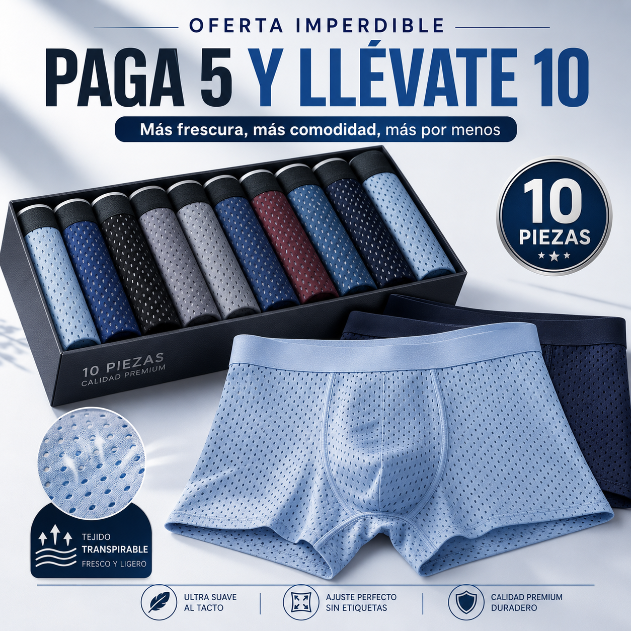 Bóxers Premium Para Hombre: Paga 5 y Llévate 10 con Frescura Todo el Día